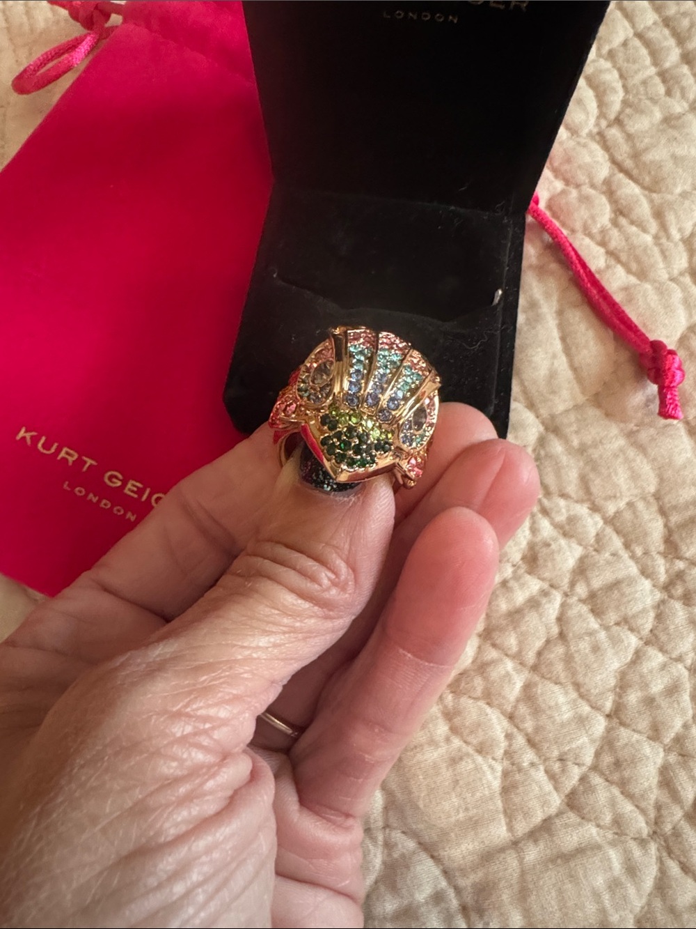 Kurt Geiger Multicolor Stone Eagle Head Ring with Gold Tone Size 7 - Picture 3 of 6